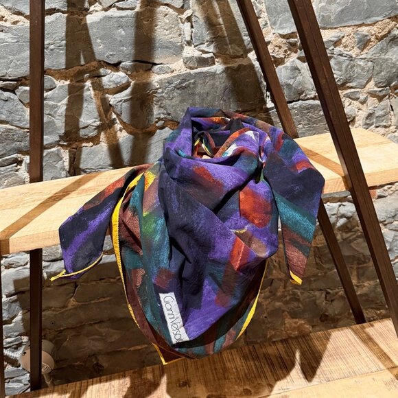 Gianni Versace Vintage Paint Brush Print Large Cotton Scarf - Picture 1 of 9